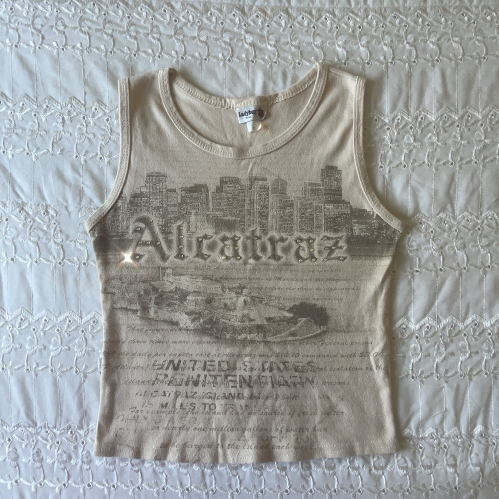 Beige Alcatraz Graphic Tank Top